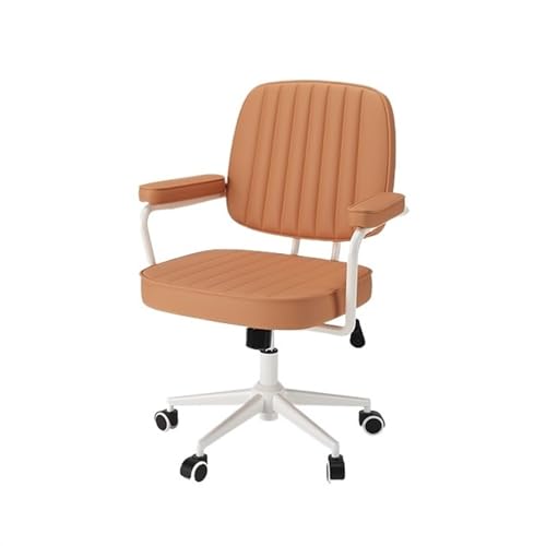 Bürostuhl Ergonomischer Schreibtischstuhl aus Leder mit mittlerer Rückenlehne, Bürostuhl aus PU-Leder mit Armlehnen, verstellbarer Stuhl mit Rollen, Drehstuhl mit Hebefunktion Schreibtischstuhl(Orange