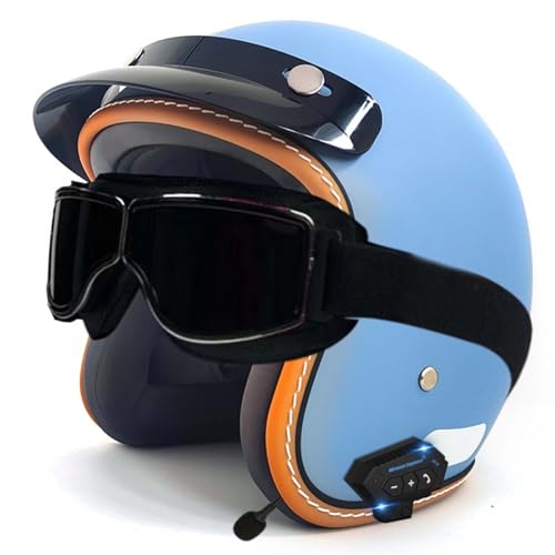 Bluetooth-Helm, Halber Gesichts-Motorradhelm, Integrierter Bluetooth-Helm, DOT/ECE-Zertifizierung, Erwachsene, Männer, Frauen A,L59-60CM