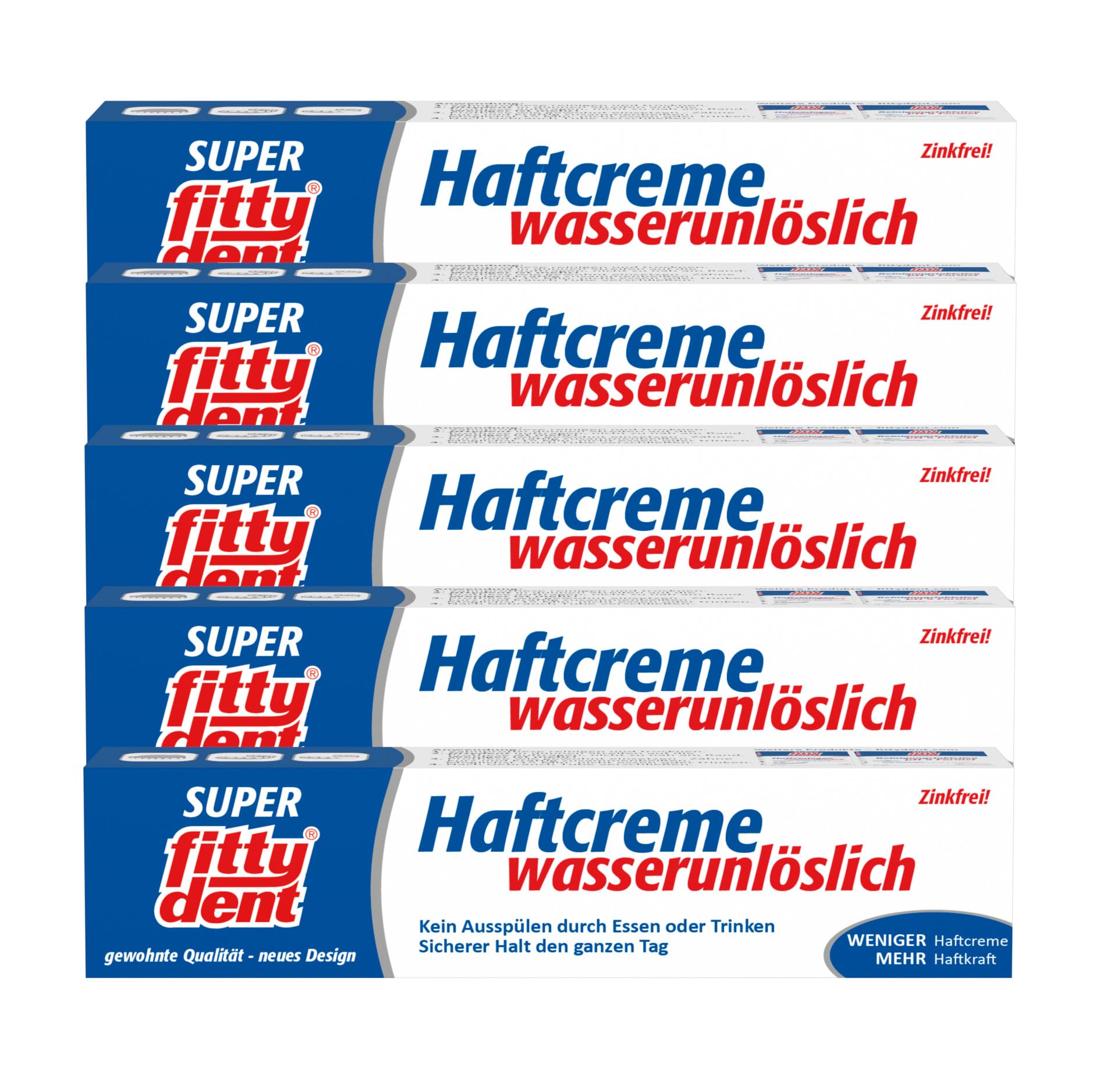 5x FITTYDENT super Haftcreme 40 g PZN 2171042 Wasserunlöslich, Zinkfrei