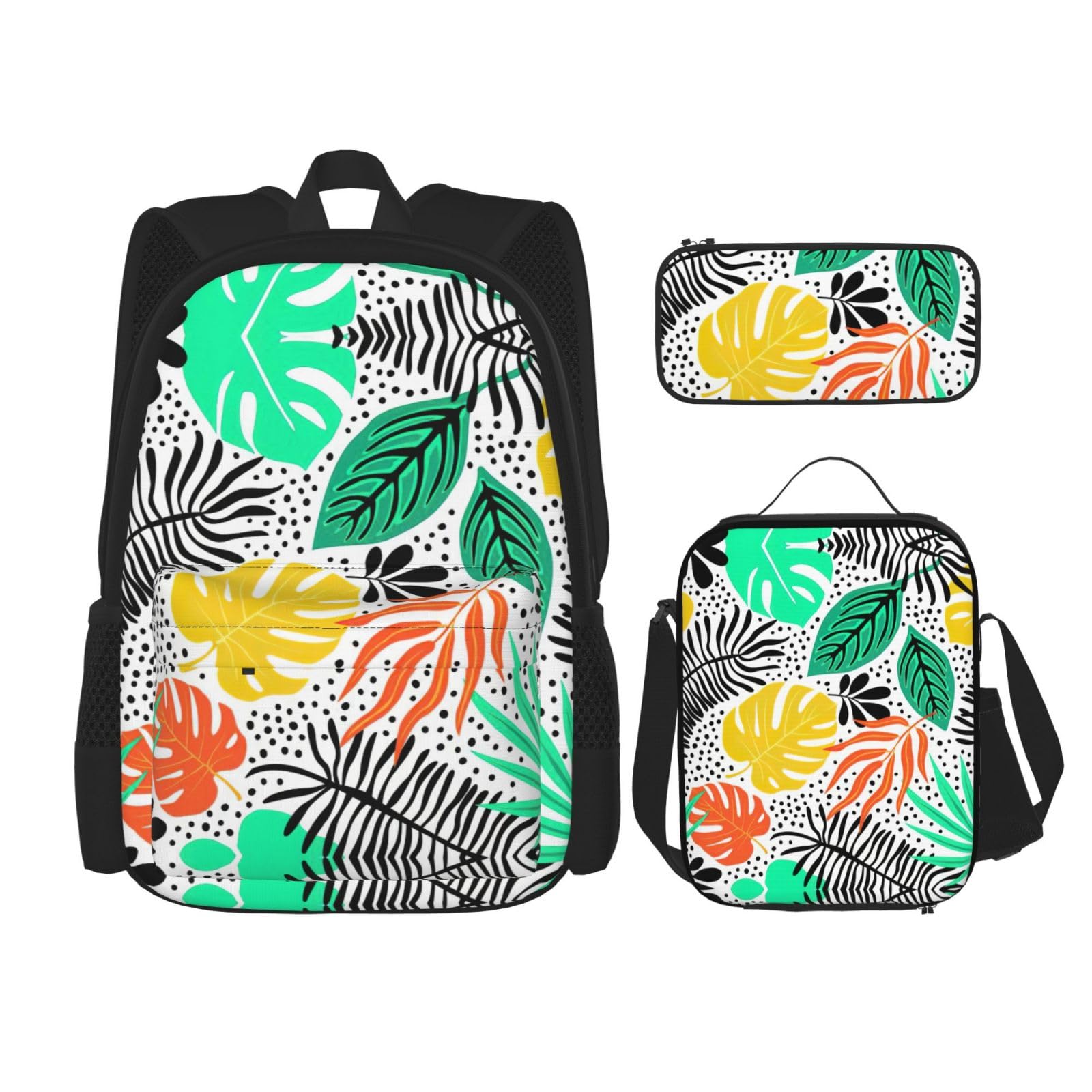 WURTON Bunte Blatt Druck Rucksack Mädchen Jungen Schule Taschen Teen Lunch Box Und Bleistift Fall 3 In 1 Büchertaschen Set