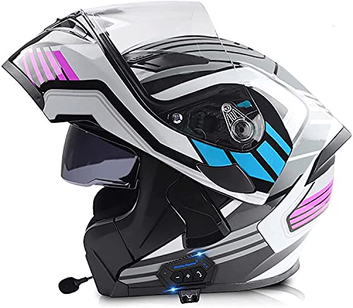 Motorradhelm Herren Mit Bluetooth Klapphelm Integralhelm Fullface Helm Motorrad,DOT/ECE Zertifiziert Rollerhelm Sturzhelm Mit Doppelvisier Sonnenblende Für Damen Erwachsene