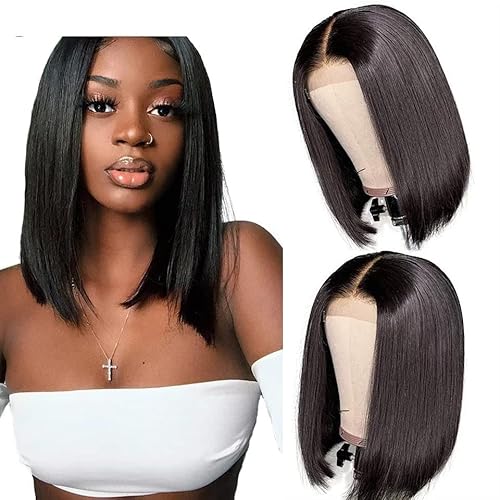 Gewellte Spitzenperücken Brasilianische kurze Bob Perücken Knochen Gerade Menschliches Haar Perücken vorgepresst Mittelteil Spitze Bob Perücken for schwarze Frauen 150% Remy Haarperücken Natürliche sy