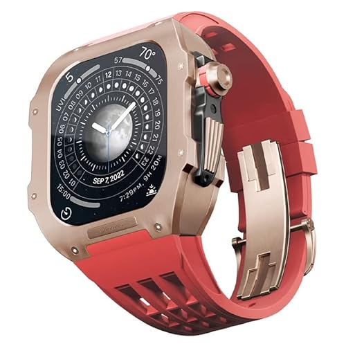 TONECY Uhren-Modifikationsset für Apple Watch 8 7 45 mm Titangehäuse + Viton-Armband, Luxus-Gehäuse und Armband-Modifikationsset (Farbe: Rot 5, Größe: 45 mm)