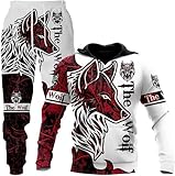 RIAAJ Unisex 3D Wolf Druck Hoodie Herren Jogginganzug Unisex Sweatshirts Hoody + Hose Sets S-6XL (wolf1,L)