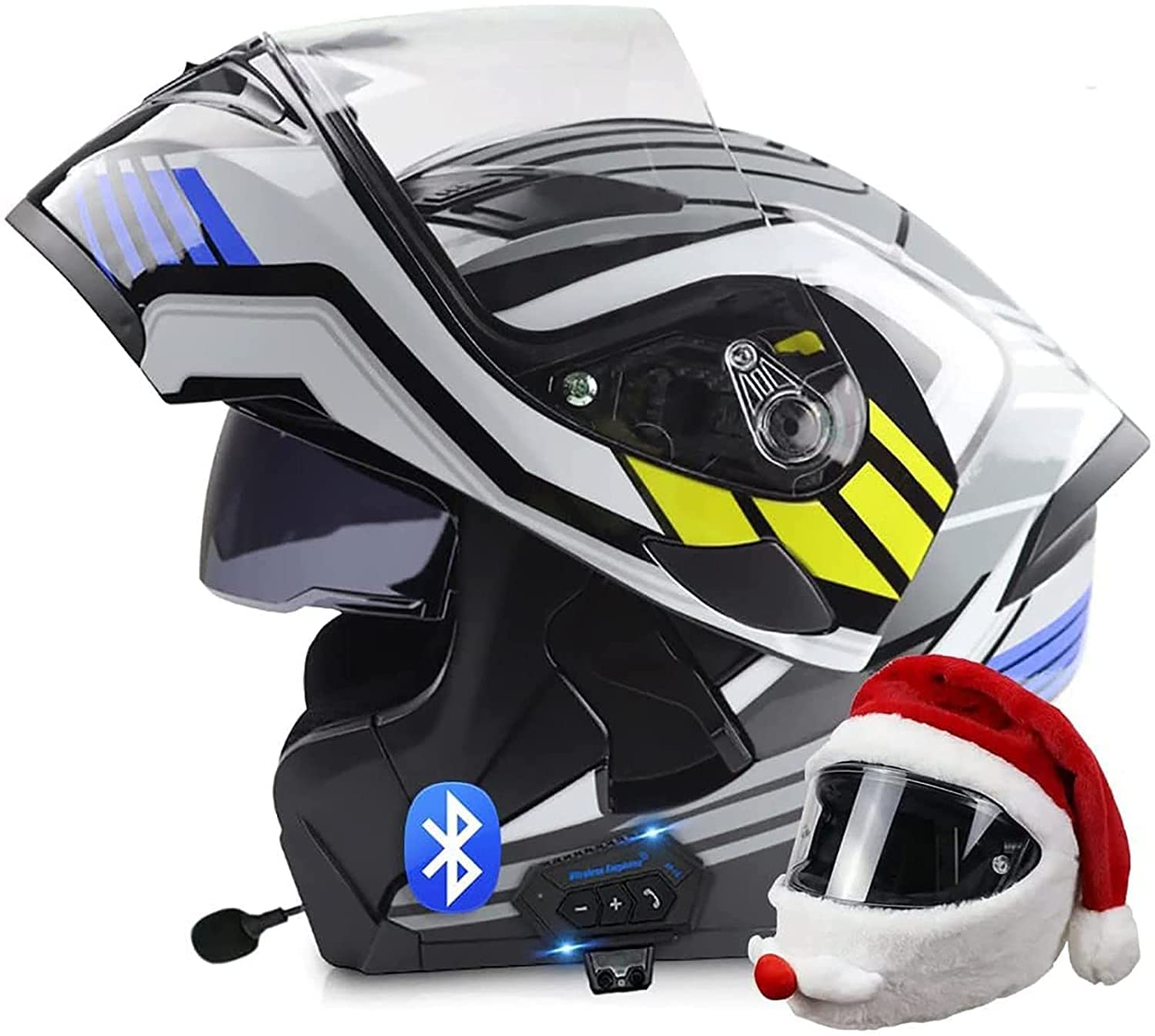 Integrierter Bluetooth-Helm Klapphelme Modularer Helm Integralhelm Motorradhelm,ECE/DOT-zertifizierter Moped-Motorcross-Elektrorollerhelm Mit Doppelvisier,für Damen Herren