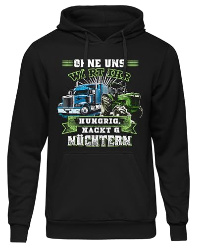 UGLYSHIRT Hungrig, Nackt & Nüchtern Herren Kapuzenpullover | Landwirt Bauern Demo Pullover LKW Fahrer Widerstand Hoodie Politik Traktor | Schwarz (M)