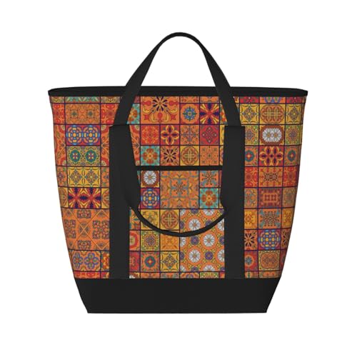 YQxwJL Group of Marokkanischer geometrischer Druck, große Kapazität, isolierte Lunchtasche, wiederverwendbare Einkaufstasche mit Reißverschluss, für Damen und Herren