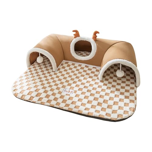 Altsuceser Warmes Haustierhaus Katzentunnelbett Indoor Warm Geweih Katze Peekaboo Höhle Nest Kitty Tube mit Plüschball Spielzeug Abnehmbares Kleintierhaus für Kitty Bunny A L