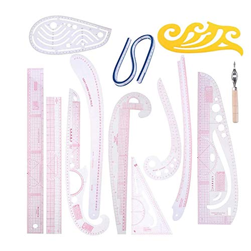 Uikdjgu 13-Teiliges NäHlineal Linie French Curve Ruler Schneidematte Set Yardstick Sleeve French Curve Schneidemesser Lineal NäHwerkzeug