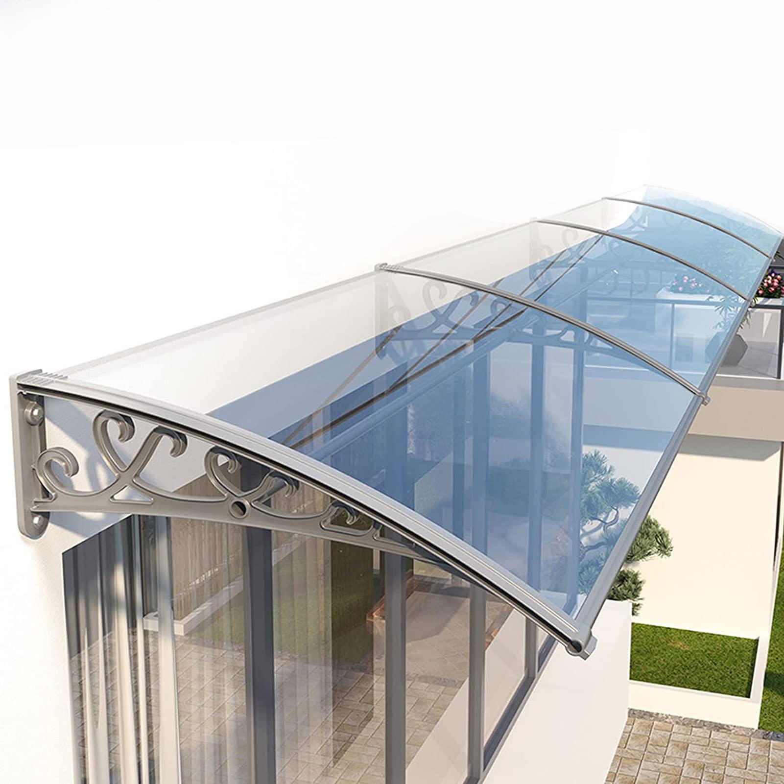 Vordach für Haustür, Terrassenmarkisen, Fenster, Überdachung für den Außenbereich, Gartenschatten, Schutz vor UV-Strahlung, Regen, Schnee und Sonnenlicht, transparente Polycarbonat-Abdeckung