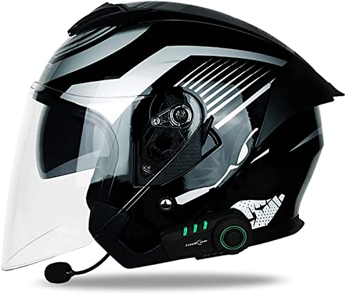 Motorradhelm Bluetooth Jethelm,DOT/ECE-Zertifiziert Open Face 3/4 Halbhelme Vintage Adult Unisex Jet Helm,Retro Crash Halbhelm mit Sonnenblende Scooter Street Bike Motorradhelm Cap