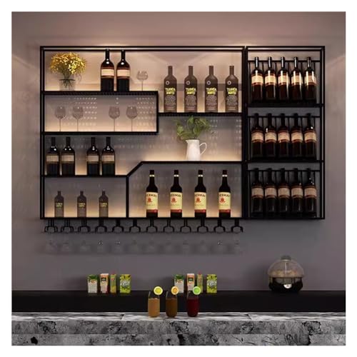 Hängende industrielle runde Weinregale, An der Wand montiertes Weinregal mit LED-Licht, multifunktionales Lagerregal for Weingläser for die Bartheke, Präsentationsregal for Spirituosenflaschen(A/200x2