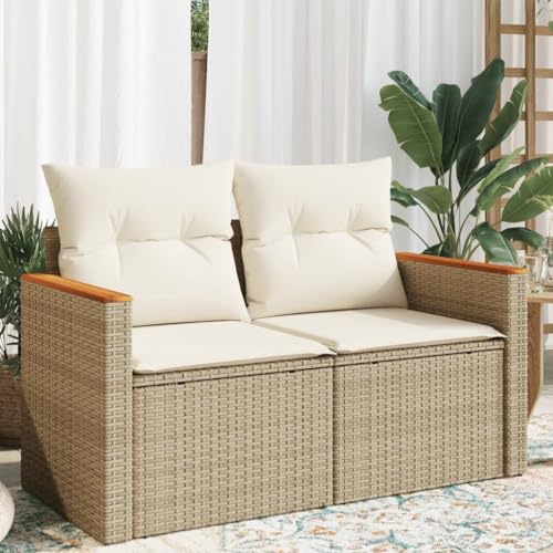 Juroupi Gartensofa mit Kissen 2-Sitzer GartenmöBel Terrassensofa Outdoor Sofa Balkon Outdoor Couch Loungesofa Outdoor Beige Poly Rattan - 366066