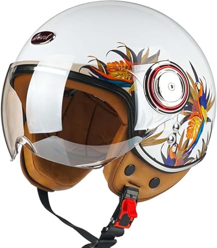 Retro-Halbjet-Helm Mit Offenem Gesicht,Rollerhelm,DOT/ECE-Zugelassener Motorrad-Schalenhelm Mit Visier,Offenes Gesicht, Klassischer Vintage-Jet-Motorradhelm Für Männer Und Frauen J,M54-56cm