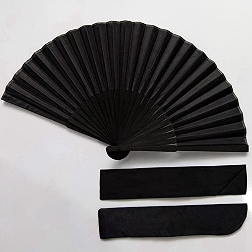 VSULZVNU Faltfächer im chinesischen Stil, schwarz, Vintage-Handfächer, für Tanz, Hochzeit, Party, Gastgeschenk (1 x Fächer und 1 x Tasche) (1 x Fächer)