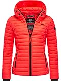 MARIKOO Damen leichte Übergangsjacke Steppjacke mit Kapuze Samtpfote Neon Coral Gr. S