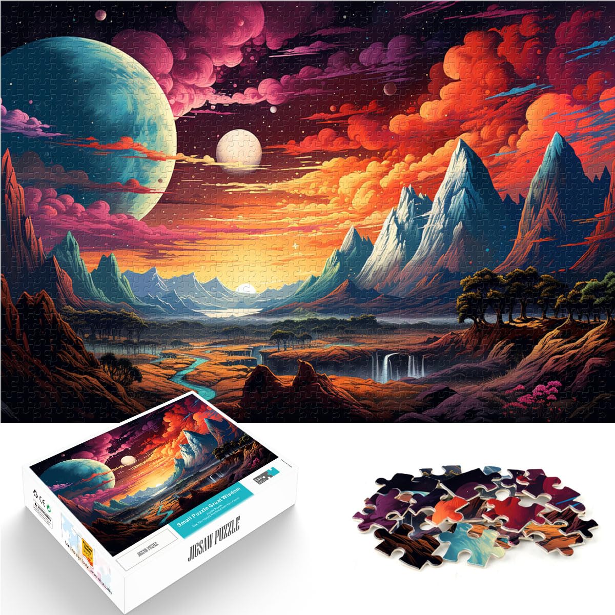 Puzzlespiel Bunte Psychedelie der Planetenlandschaft für Erwachsene 1000-teiliges Puzzle Holzpuzzle für anspruchsvolles Puzzlespiel und Familienspiel 1000 Teile (50 x 75 cm)