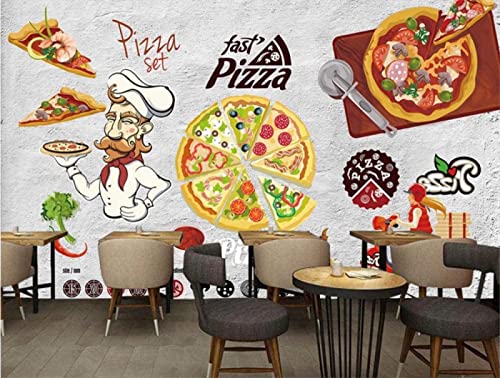 Cartoon Pizza Imbiss grau Zement Hintergrund Tapete 3D Fast Food Restaurant Snack Bar Industriedekor Wandbild Tapeten Wohnkultur fototapete 3d effekt Wohnzimmer Schlafzimmer kinderzimmer-150cm×105cm