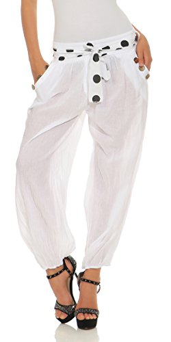 Mississhop 270 Damen leichte Hose Sommerhose Haremshose Ballonhose Weiß