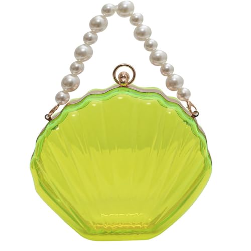 Meiliyizu Transparente Damen-Umhängetasche, modische Perlenkette, Umhängetasche, Acryl, klare Muschel-Handtasche, Geldbörse, Kuriertasche für Damen