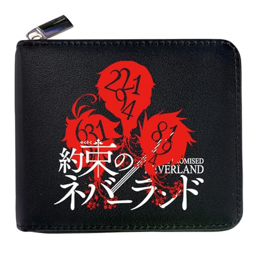 RYNDEX The Promis-ed Neverla-nd Geldbeutel Anime, Leder Geldbörse mit Reißverschluss-Design, Geldbörse Geldbeutel Portemonnaie für Geschenkidee(Color:Black 3)