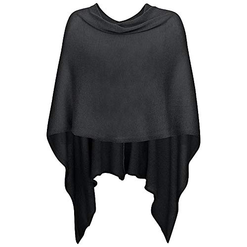 Mississhop 221 Damen Poncho Cape Überwurf Strickjacke feiner weicher Strick Pullover Herbst Winter One Size Schwarz