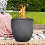 muenkel design Vagos – Bio-Ethanol Feuerstelle Gartenfackel Terrassenfeuer mit Round Burner 300 Brennkammer – Korpus Beton-grau