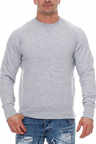 Herren Pullover Sweatshirt Langarm Pulli ohne Kapuze S M L XL 2XL 3XL, Größe:L, Farbe:Grau meliert