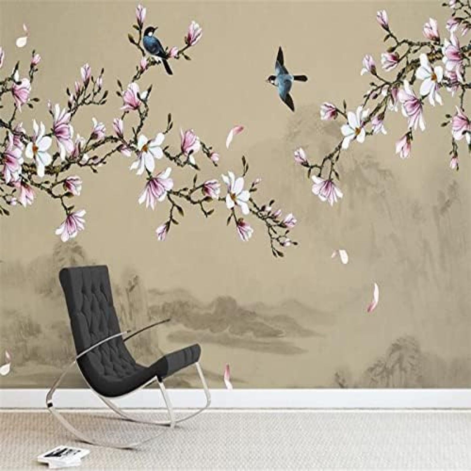 XLMING Einfacher Pfirsichblütenvogel 3D Tapete Wohnzimmer Sofa Schlafzimmer Esszimmer Home Dekoration Wand-300cm×210cm