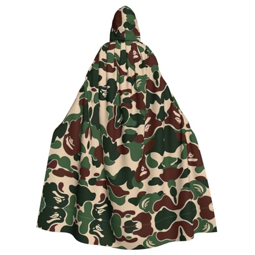 YQxwJL Langer Umhang mit Kapuze, Camouflage, grüner Druck, Unisex, mit Kapuze, Halloween, Weihnachten, Kostüme, Partyumhang