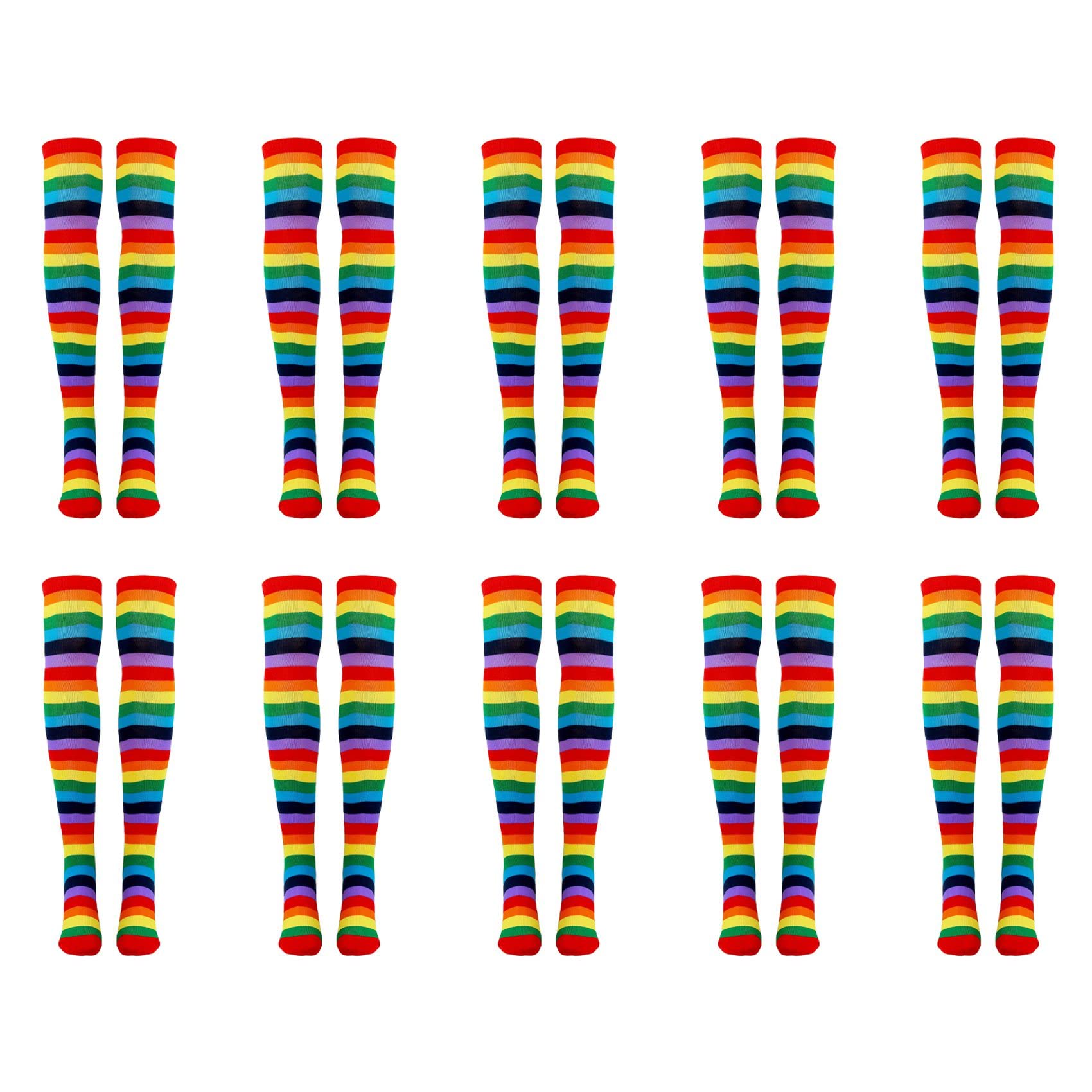 Yangyou 20X Regenbogengestreifte Socken ÜBer Dem Knie Clown Gestreiftes Kostüm Hohe Strümpfe für Halloween Cosplay Partys