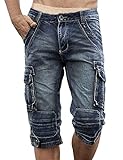 Idopy Herren Cargo-Denim Biker Jeans-Shorts mit Reißverschluss (W30, blau)