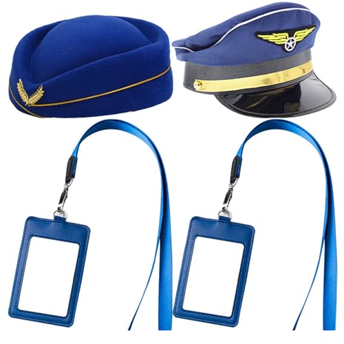 Mehrfarbige Stewardess-Hut + Sonnenbrille + Taschentücher/Handschuhe/Brosche für Erwachsene, Damen, Halloween, Karneval, Rollenspiel, Kostüm, Flugbegleiter, Hut und Schal, Flugbegleiter-Outfit,