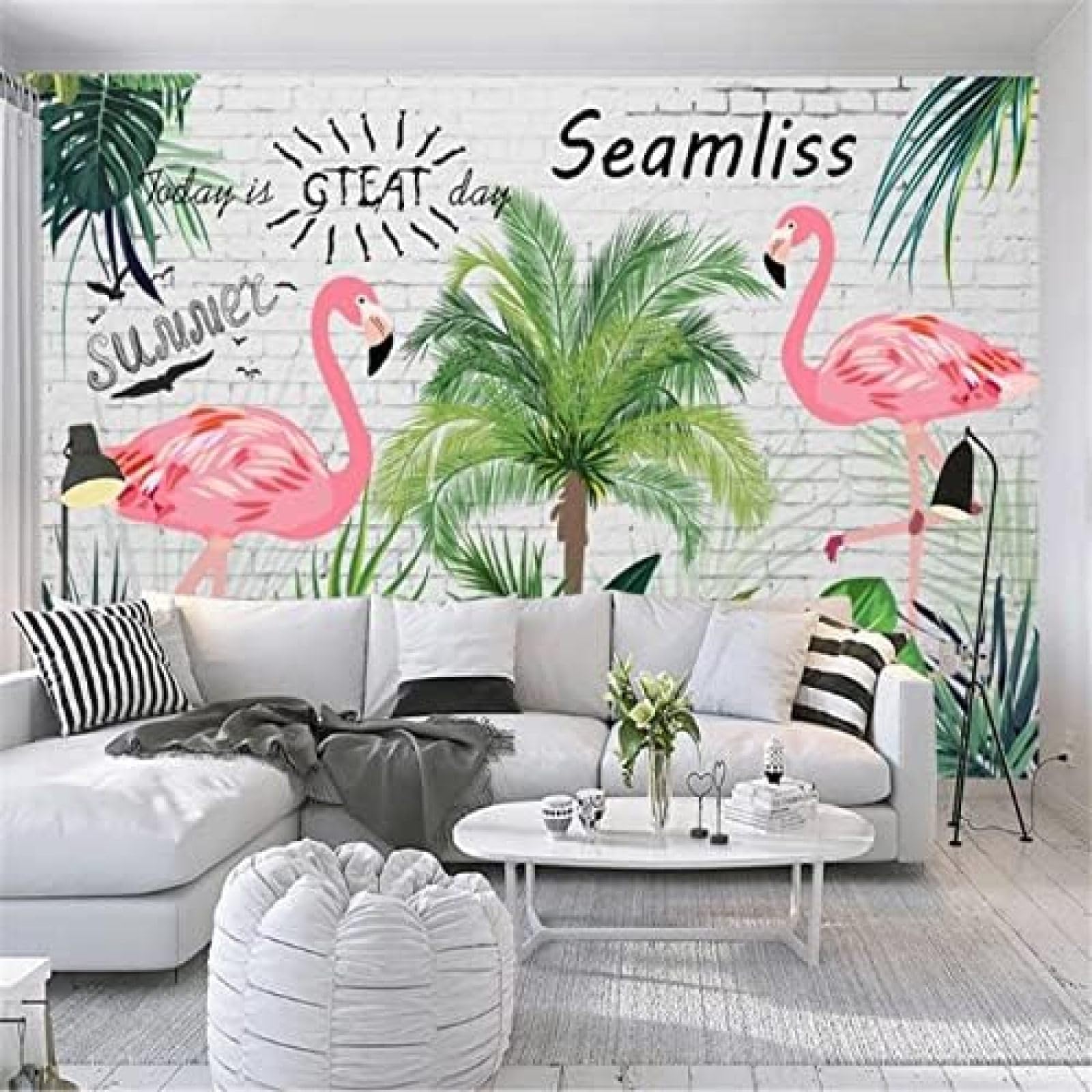 XLMING Kleines Frisches Bananenblatt Flamingo Feld 3D Tapete Wohnzimmer Sofa Schlafzimmer Esszimmer Home Dekoration Wand-300cm×210cm