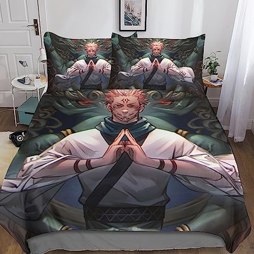 UKALOU Jujutsu Kaisen Moderne Sukuna Bettwäsche-Sets Mit 3D-Print - 3-teilige Duvet-Cover-Sets Aus Mikrofaser Mit Verstecktem Reißverschluss Und Kissenbezügen Double（200x200cm）