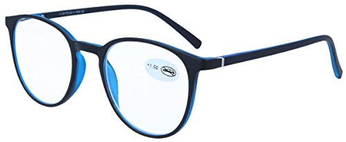 Moderne Lesebrille /-hilfe mit Einstecketui im Panto-Design LINDA in Blau + 2,00