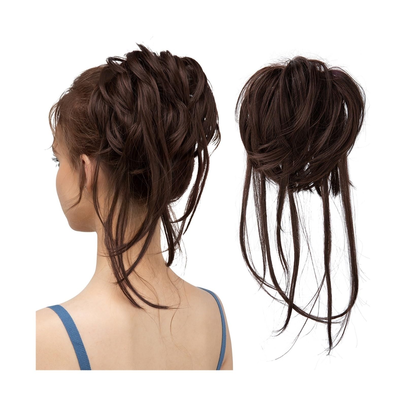 Haarteil Haargummi Synthetische elastische Messy Bun-Haarteile, lockiges Haargummi, schwarz, blond, braun, Chignon-Band, Hochsteckfrisur, Donut for Frauen, natürliches Kunsthaar Haarverlängerung(Choco