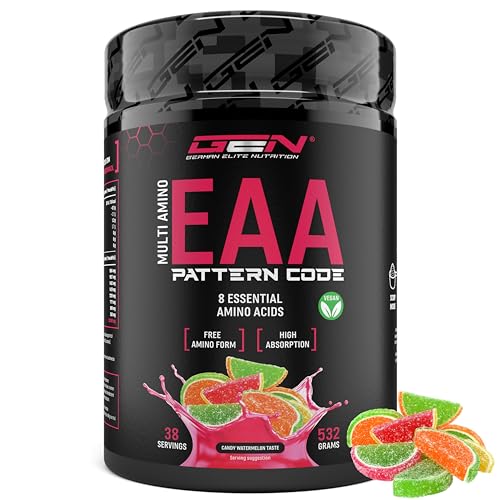 EAA Pulver - 532 g - Human Code Formel - Alle 8 essentielle Aminosäuren - Amino Workout Drink - Leckerer Geschmack & Top Löslichkeit - Vegan - (Candy Watermelon)