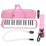 32 Klaviertasten Melodica Pianica Tube Lange flexible Melodica Tube mit Mundstück Blowpipe-Tragetasche(Rosa) Blasinstrument Musikinstrument