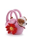 Trudi 29728 Fashion Pets Plüschhund in der Tasche ca. 19 cm, Größe XS, hochwertiges Stofftier Set mit kuscheliger Tragetasche für den Hund, Plüschtier waschbar, Kuscheltier für Kinder, Braun / Rosa