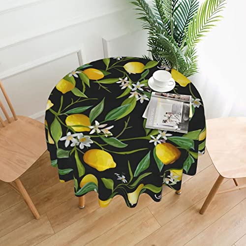 DMORJ Runde Tischdecke mit Zitronen- und Blumendruck, waschbar, Polyester, ideal für Buffet-Tische, Partys, Picknick-Mittagessen. - 152,4 cm