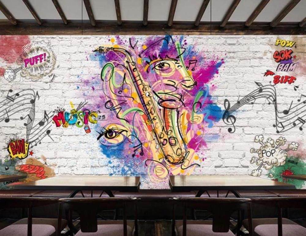 White Brick Wall Graffiti Musik 3D Tapete Poster Restaurant Schlafzimmer Wohnzimmer Sofa TV Dekorative Wand-250cm×170cm