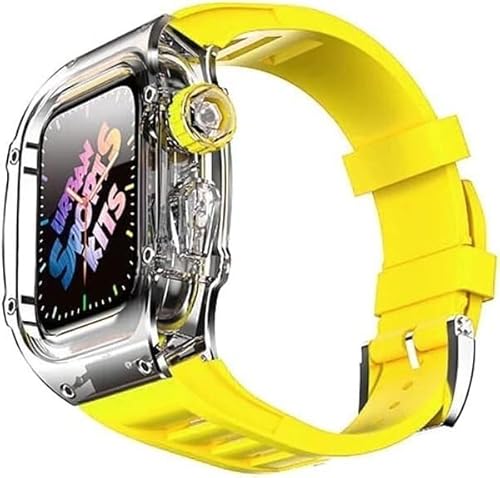 NEYENS 44 mm 45 mm transparente Abdeckung Uhrengehäuse Gummiband Mod Kit für Apple Watch 8 7 6 5 4 SE Serie, transparentes Uhrengehäuse, sportliches atmungsaktives Armband, Ersatzzubehör, 45 mm, Achat