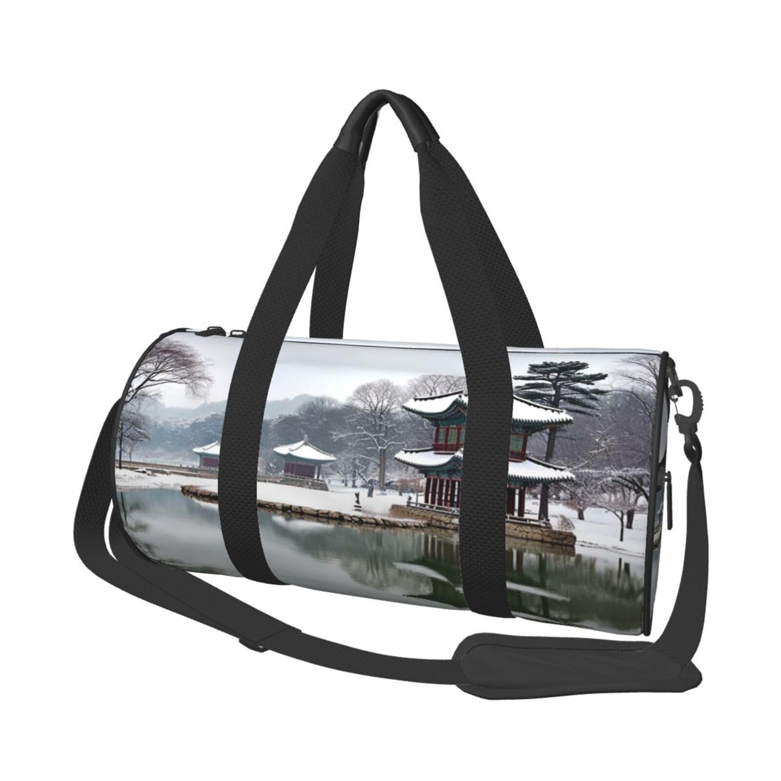 Korea Winter Lake Reisetasche, Handgepäcktasche, Wochenendtasche, Übernachtungstasche, Sport, Turnbeutel für Damen und Herren, faltbar, Reisetasche, runde Duffle-Tasche für Reisen, Sport,