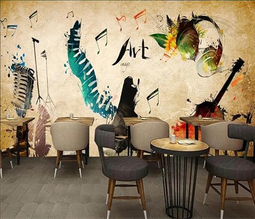 tyujlkjddlf Tapete Wandbild 3D Benutzerdefinierte Graffiti-Musikinstrumente, Aquarell-Restaurantbar, Ktv-Hintergrundwand-450Cmx300Cm