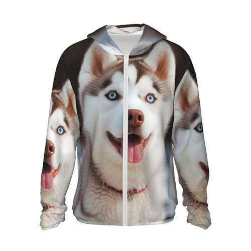 CSGJMYGS LSF 50+, Husky Piquant Hunde-Sonnenschutz-Kapuzenjacke, leicht, langärmelig, Sonnenshirt mit Taschen, schwarz, Größe XXL