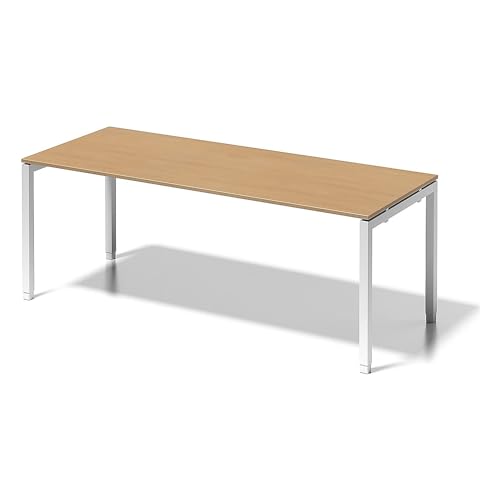 Bisley Cito Schreibtisch, 650-850 mm höheneinstellbares U, H 19 x B 2000 x T 800 mm, Dekor buche, Gestell verkehrsweiß, Metall, Bc396, 80 x 200 x 85 cm