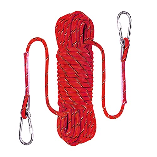 QHY 8MM Nylon Kletterseil Hochfestes Sicherheitsseil Rettungsseil Feuerrettungs-Fallschirm-Seil Mit 2 Karabinern Länge 10m 20m 25m 30m 40m 50m 60m (Color : Red, Size : 30m*8mm)