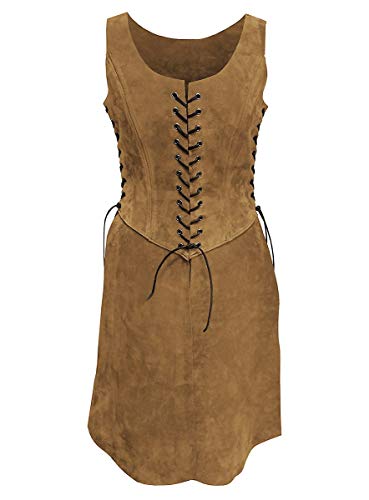 Andracor – Schlichtes Vollbrust Mieder mit Rock - Kurzes Überkleid aus feinem Veloursleder mit Schnürung – für LARP, Mittelalter, Wikinger, Steampunk & Cosplay