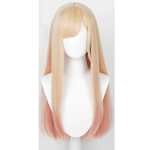 WCCNKK Anime Cosplay Perücke, Kitagawa Marin Perücke, Gelber Farbverlauf, Rosa, 80 cm Langes Haar, Mit Kostenloser Perückenkappe, Für Party Alltag Halloween Perücke, Anime-Dekoration